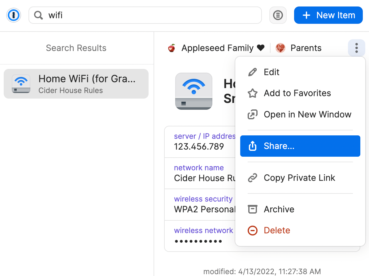 The browser extension open to share an item.